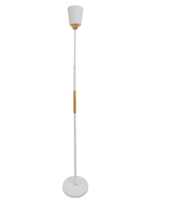 GloboStar® RIBBON 01586 Μοντέρνο Φωτιστικό Δαπέδου Μονόφωτο 1 x E27 Λευκό Μεταλλικό Καμπάνα με Εφέ Ξύλου D13 x H164cm