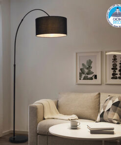 GloboStar® IMPERIAL 01587 Μοντέρνο Φωτιστικό Δαπέδου Μονόφωτο 1 x E27 Μαύρο Μεταλλικό Καμπάνα με Μαύρο Ύφασμα D34 x H172cm