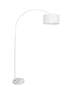 GloboStar® IMPERIAL 01588 Μοντέρνο Φωτιστικό Δαπέδου Μονόφωτο 1 x E27 Λευκό Μεταλλικό Καμπάνα με Λευκό Ύφασμα D34 x H172cm