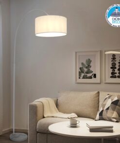 GloboStar® IMPERIAL 01588 Μοντέρνο Φωτιστικό Δαπέδου Μονόφωτο 1 x E27 Λευκό Μεταλλικό Καμπάνα με Λευκό Ύφασμα D34 x H172cm