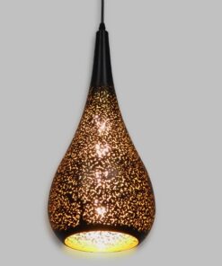 GloboStar® CORONA 01589 Μοντέρνο Κρεμαστό Φωτιστικό Οροφής Μονόφωτο 1 x E27 Μαύρο με Χρυσό Μεταλλικό Καμπάνα Φ20 x Υ46cm