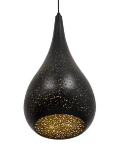 GloboStar® CORONA 01589 Μοντέρνο Κρεμαστό Φωτιστικό Οροφής Μονόφωτο 1 x E27 Μαύρο με Χρυσό Μεταλλικό Καμπάνα Φ20 x Υ46cm