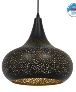 GloboStar® JANIS 01590 Μοντέρνο Κρεμαστό Φωτιστικό Οροφής Μονόφωτο 1 x E27 Μαύρο – Χρυσό Μεταλλικό Καμπάνα Φ30 x Υ30cm
