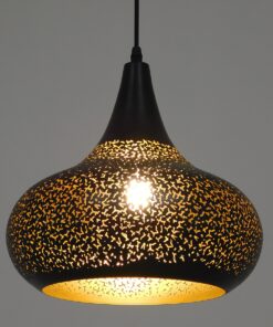 GloboStar® JANIS 01590 Μοντέρνο Κρεμαστό Φωτιστικό Οροφής Μονόφωτο 1 x E27 Μαύρο – Χρυσό Μεταλλικό Καμπάνα Φ30 x Υ30cm