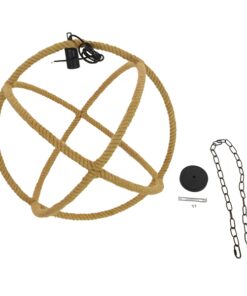 GloboStar® BELLE 01597 Vintage Κρεμαστό Φωτιστικό Οροφής Μονόφωτο 1 x E27 Μπεζ Μεταλλικό με Σχοινί Φ56 x Υ58cm