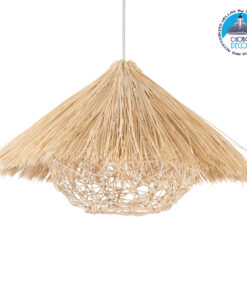 GloboStar® CHEOPE 01599 Vintage Κρεμαστό Φωτιστικό Οροφής Μονόφωτο 1 x E27 Μπεζ Ξύλινο Ψάθινο Rattan Φ45 x Υ35cm
