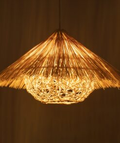 GloboStar® CHEOPE 01599 Vintage Κρεμαστό Φωτιστικό Οροφής Μονόφωτο 1 x E27 Μπεζ Ξύλινο Ψάθινο Rattan Φ45 x Υ35cm