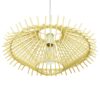 GloboStar® SASSO 01601 Vintage Κρεμαστό Φωτιστικό Οροφής Μονόφωτο 1 x E27 Μπεζ Ξύλινο Ψάθινο Bamboo Φ50 x Υ23cm