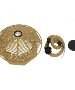 GloboStar® SPIRIT 01607 Vintage Κρεμαστό Φωτιστικό Οροφής Μονόφωτο 1 x E27 Πλέγμα με Μπεζ Σχοινί Φ36 x Υ29cm