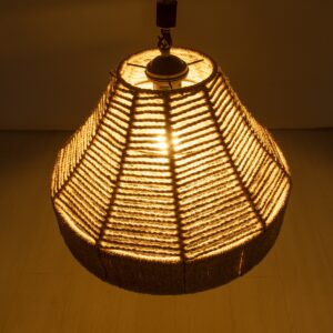 GloboStar® DOGMA 01609 Vintage Κρεμαστό Φωτιστικό Οροφής Μονόφωτο 1 x E27 Καμπάνα με Μπεζ Σχοινί Φ38 x Υ28cm