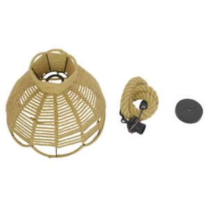 GloboStar® VENIER 01610 Vintage Κρεμαστό Φωτιστικό Οροφής Μονόφωτο 1 x E27 Πλέγμα με Μπεζ Σχοινί Φ34 x Υ26cm