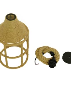 GloboStar® YUBA 01612 Vintage Κρεμαστό Φωτιστικό Οροφής Μονόφωτο 1 x E27 Πλέγμα με Μπεζ Σχοινί Φ22 x Υ40cm