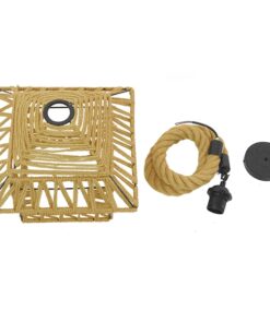 GloboStar® SPIKY 01613 Vintage Κρεμαστό Φωτιστικό Οροφής Μονόφωτο 1 x E27 Πλέγμα με Μπεζ Σχοινί Φ43 x Υ28cm