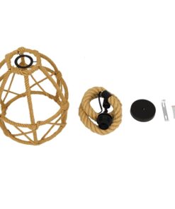 GloboStar® TELAN 01615 Vintage Κρεμαστό Φωτιστικό Οροφής Μονόφωτο 1 x E27 Πλέγμα με Μπεζ Σχοινί Φ30 x Υ38cm