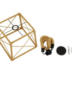 GloboStar® POLISHED 01616 Vintage Κρεμαστό Φωτιστικό Οροφής Μονόφωτο 1 x E27 Πλέγμα με Μπεζ Σχοινί Μ30 x Π28 x Υ30cm