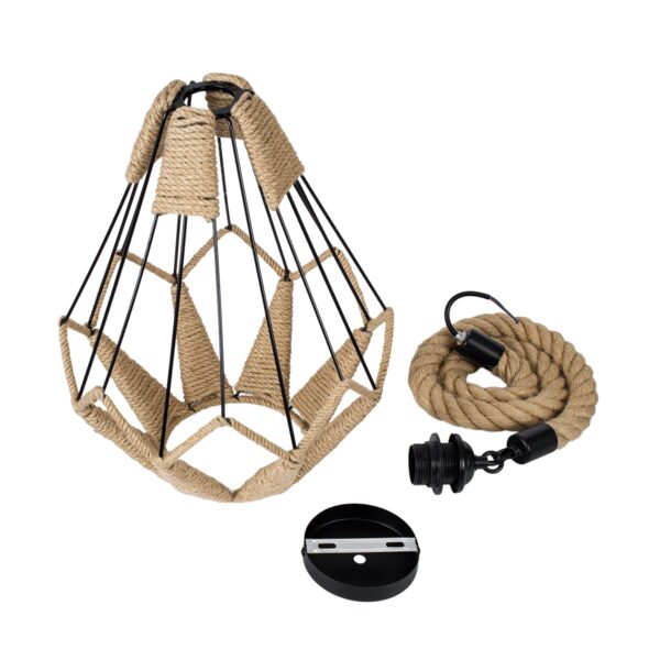 GloboStar® CONICAL 01617 Vintage Κρεμαστό Φωτιστικό Οροφής Μονόφωτο 1 x E27 Πλέγμα με Μπεζ Σχοινί Φ31 x Υ38cm
