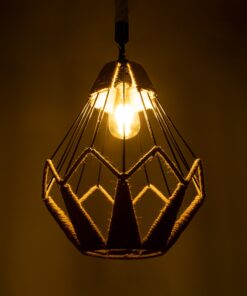 GloboStar® CONICAL 01617 Vintage Κρεμαστό Φωτιστικό Οροφής Μονόφωτο 1 x E27 Πλέγμα με Μπεζ Σχοινί Φ31 x Υ38cm