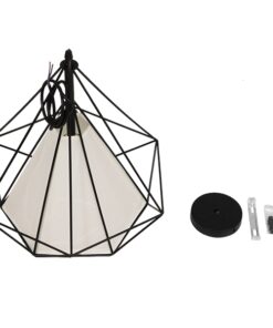 GloboStar® KAIRI 01618 Μοντέρνο Industrial Κρεμαστό Φωτιστικό Οροφής Μονόφωτο 1 x E27 Μαύρο με Άσπρο Ύφασμα Μεταλλικό Πλέγμα Φ38 x Υ39cm