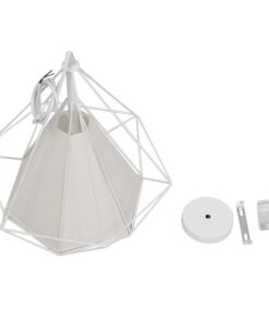 GloboStar® KAIRI 01619 Μοντέρνο Industrial Κρεμαστό Φωτιστικό Οροφής Μονόφωτο 1 x E27 Λευκό με Ύφασμα Μεταλλικό Πλέγμα Φ38 x Υ39cm