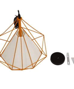 GloboStar® KAIRI 01621 Μοντέρνο Industrial Κρεμαστό Φωτιστικό Οροφής Μονόφωτο 1 x E27 Πορτοκαλί με Άσπρο Ύφασμα Μεταλλικό Πλέγμα Φ38 x Υ39cm