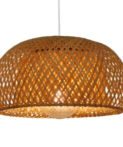 GloboStar® SAN TROPEZ 01626 Vintage Κρεμαστό Φωτιστικό Οροφής Μονόφωτο 1 x E27 Καφέ Ξύλινο Bamboo Φ38 x Υ22cm