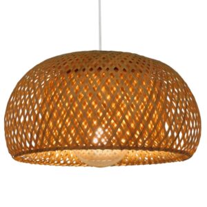 GloboStar® SAN TROPEZ 01626 Vintage Κρεμαστό Φωτιστικό Οροφής Μονόφωτο 1 x E27 Καφέ Ξύλινο Bamboo Φ38 x Υ22cm