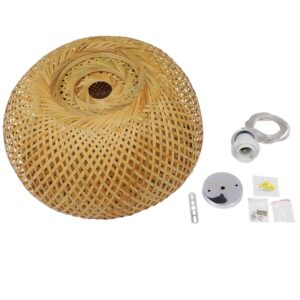 GloboStar® SAN TROPEZ 01626 Vintage Κρεμαστό Φωτιστικό Οροφής Μονόφωτο 1 x E27 Καφέ Ξύλινο Bamboo Φ38 x Υ22cm