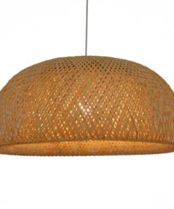 GloboStar® SAN TROPEZ 01627 Vintage Κρεμαστό Φωτιστικό Οροφής Μονόφωτο 1 x E27 Καφέ Ξύλινο Bamboo Φ60 x Υ29cm