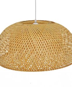 GloboStar® SAN TROPEZ 01627 Vintage Κρεμαστό Φωτιστικό Οροφής Μονόφωτο 1 x E27 Καφέ Ξύλινο Bamboo Φ60 x Υ29cm