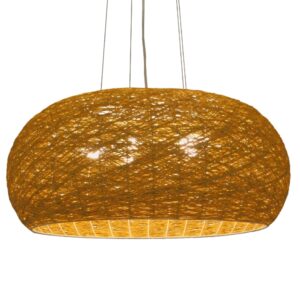 GloboStar® FIJI 01628 Vintage Κρεμαστό Φωτιστικό Οροφής Πολύφωτο 5 x E27 Μπέζ Rattan Φ60 x Υ29cm