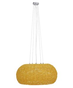 GloboStar® FIJI 01628 Vintage Κρεμαστό Φωτιστικό Οροφής Πολύφωτο 5 x E27 Μπέζ Rattan Φ60 x Υ29cm