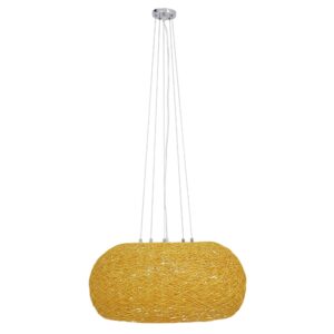 GloboStar® FIJI 01628 Vintage Κρεμαστό Φωτιστικό Οροφής Πολύφωτο 5 x E27 Μπέζ Rattan Φ60 x Υ29cm