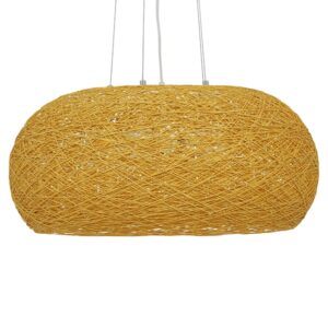 GloboStar® FIJI 01628 Vintage Κρεμαστό Φωτιστικό Οροφής Πολύφωτο 5 x E27 Μπέζ Rattan Φ60 x Υ29cm