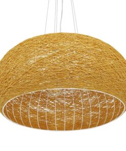 GloboStar® FIJI 01628 Vintage Κρεμαστό Φωτιστικό Οροφής Πολύφωτο 5 x E27 Μπέζ Rattan Φ60 x Υ29cm