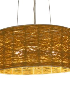 GloboStar® MADAGASKAR 01630 Vintage Κρεμαστό Φωτιστικό Οροφής Τρίφωτο 3 x E27 Καφέ Ξύλινο Rattan Φ40 x Υ22cm