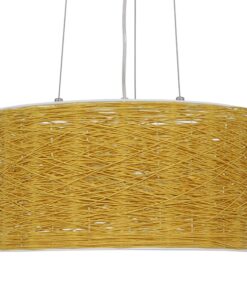 GloboStar® MADAGASKAR 01630 Vintage Κρεμαστό Φωτιστικό Οροφής Τρίφωτο 3 x E27 Καφέ Ξύλινο Rattan Φ40 x Υ22cm