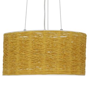 GloboStar® MADAGASKAR 01630 Vintage Κρεμαστό Φωτιστικό Οροφής Τρίφωτο 3 x E27 Καφέ Ξύλινο Rattan Φ40 x Υ22cm