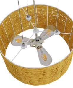 GloboStar® MADAGASKAR 01630 Vintage Κρεμαστό Φωτιστικό Οροφής Τρίφωτο 3 x E27 Καφέ Ξύλινο Rattan Φ40 x Υ22cm