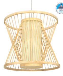GloboStar® DE PARIS 01632 Vintage Κρεμαστό Φωτιστικό Οροφής Μονόφωτο 1 x E27 Μπεζ Ξύλινο Bamboo Φ35 x Y32cm