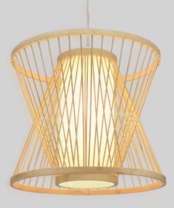 GloboStar® DE PARIS 01632 Vintage Κρεμαστό Φωτιστικό Οροφής Μονόφωτο 1 x E27 Μπεζ Ξύλινο Bamboo Φ35 x Y32cm