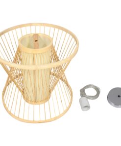 GloboStar® DE PARIS 01632 Vintage Κρεμαστό Φωτιστικό Οροφής Μονόφωτο 1 x E27 Μπεζ Ξύλινο Bamboo Φ35 x Y32cm