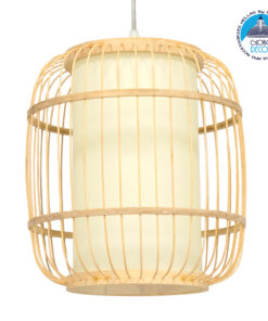 GloboStar® DE PARIS 01633 Vintage Κρεμαστό Φωτιστικό Οροφής Μονόφωτο 1 x E27 Μπεζ Ξύλινο Bamboo Φ26 x Y32cm
