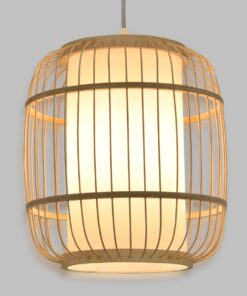 GloboStar® DE PARIS 01633 Vintage Κρεμαστό Φωτιστικό Οροφής Μονόφωτο 1 x E27 Μπεζ Ξύλινο Bamboo Φ26 x Y32cm