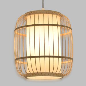GloboStar® DE PARIS 01633 Vintage Κρεμαστό Φωτιστικό Οροφής Μονόφωτο 1 x E27 Μπεζ Ξύλινο Bamboo Φ26 x Y32cm