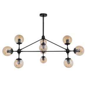 GloboStar® SENTINEL 01636 Μοντέρνο Industrial Κρεμαστό Φωτιστικό Οροφής Πολύφωτο 10 x E27 Μαύρο Μεταλλικό Πολυέλαιος με Μελί Γυαλί Φ110 x Υ82cm