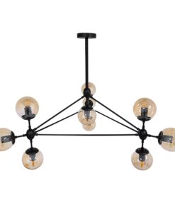 GloboStar® SENTINEL 01636 Μοντέρνο Industrial Κρεμαστό Φωτιστικό Οροφής Πολύφωτο 10 x E27 Μαύρο Μεταλλικό Πολυέλαιος με Μελί Γυαλί Φ110 x Υ82cm