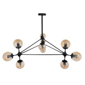 GloboStar® SENTINEL 01636 Μοντέρνο Industrial Κρεμαστό Φωτιστικό Οροφής Πολύφωτο 10 x E27 Μαύρο Μεταλλικό Πολυέλαιος με Μελί Γυαλί Φ110 x Υ82cm