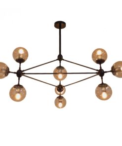 GloboStar® SENTINEL 01636 Μοντέρνο Industrial Κρεμαστό Φωτιστικό Οροφής Πολύφωτο 10 x E27 Μαύρο Μεταλλικό Πολυέλαιος με Μελί Γυαλί Φ110 x Υ82cm