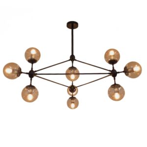 GloboStar® SENTINEL 01636 Μοντέρνο Industrial Κρεμαστό Φωτιστικό Οροφής Πολύφωτο 10 x E27 Μαύρο Μεταλλικό Πολυέλαιος με Μελί Γυαλί Φ110 x Υ82cm