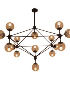 GloboStar® SENTINEL 01637 Μοντέρνο Industrial Κρεμαστό Φωτιστικό Οροφής Πολύφωτο 15 x E27 Μαύρο Μεταλλικό Πολυέλαιος με Μελί Γυαλί Φ150 x Υ115cm